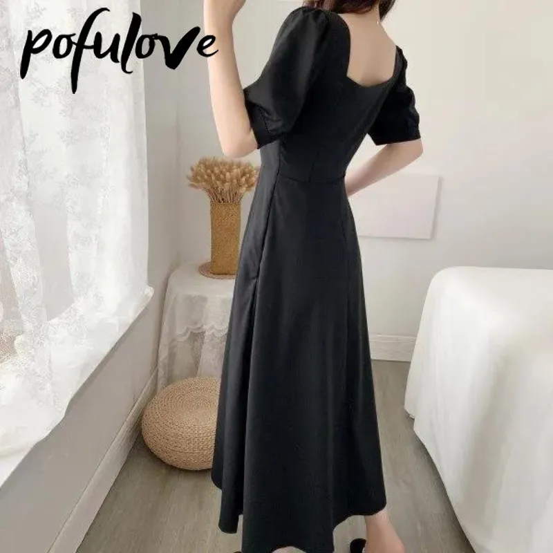 Women Plus Size Dress Puff Sleeve Square Collar White Hepburn Light Mature Slim Temperament Long Ankle Length A LINE Summer 2